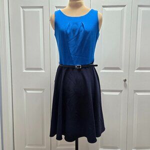 The Limited Black and Blue Dress with Belt Small